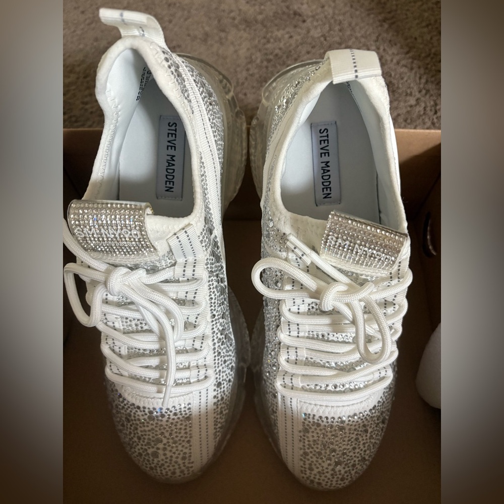 Steve Madden Maxima White rhinestone sneakers